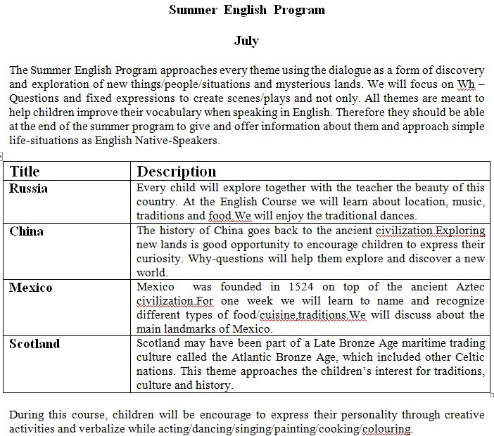 Summer English Program Zori de Zi